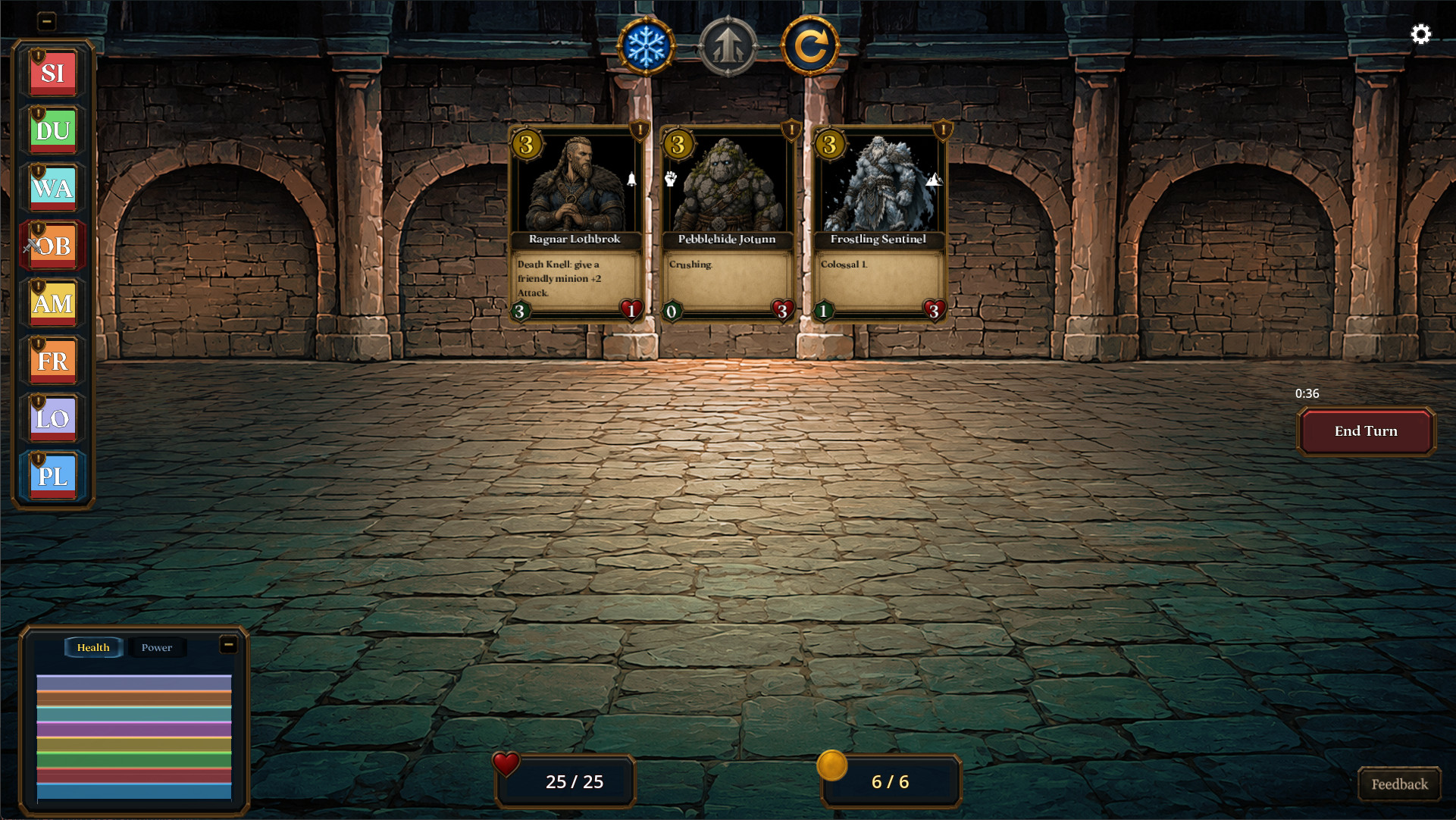 Early shop phase with three draftable cards and the lobby status visible.